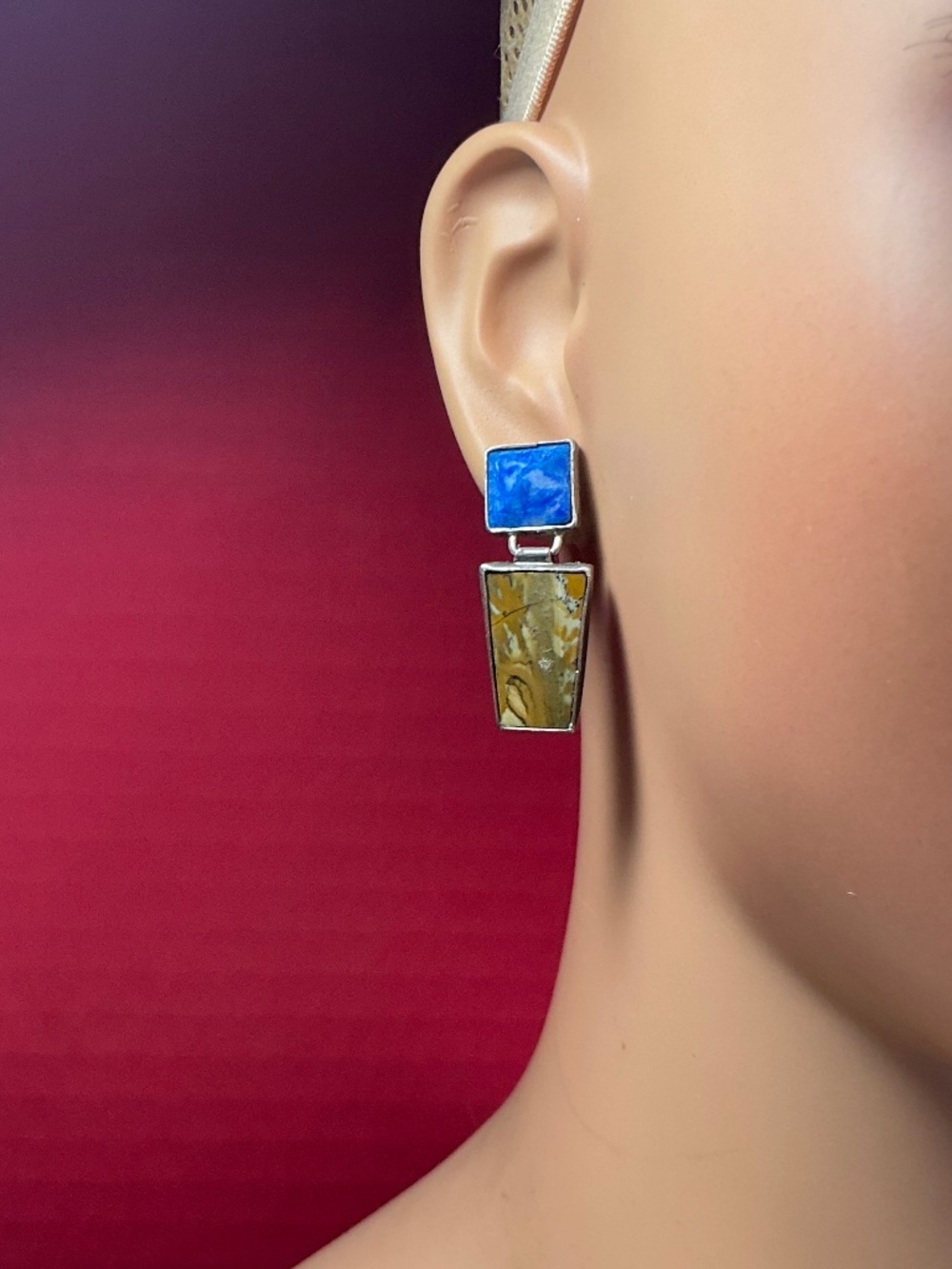 Vintage Sterling Silver Geometric Design Drop Earrings. 1 and 1/8” long